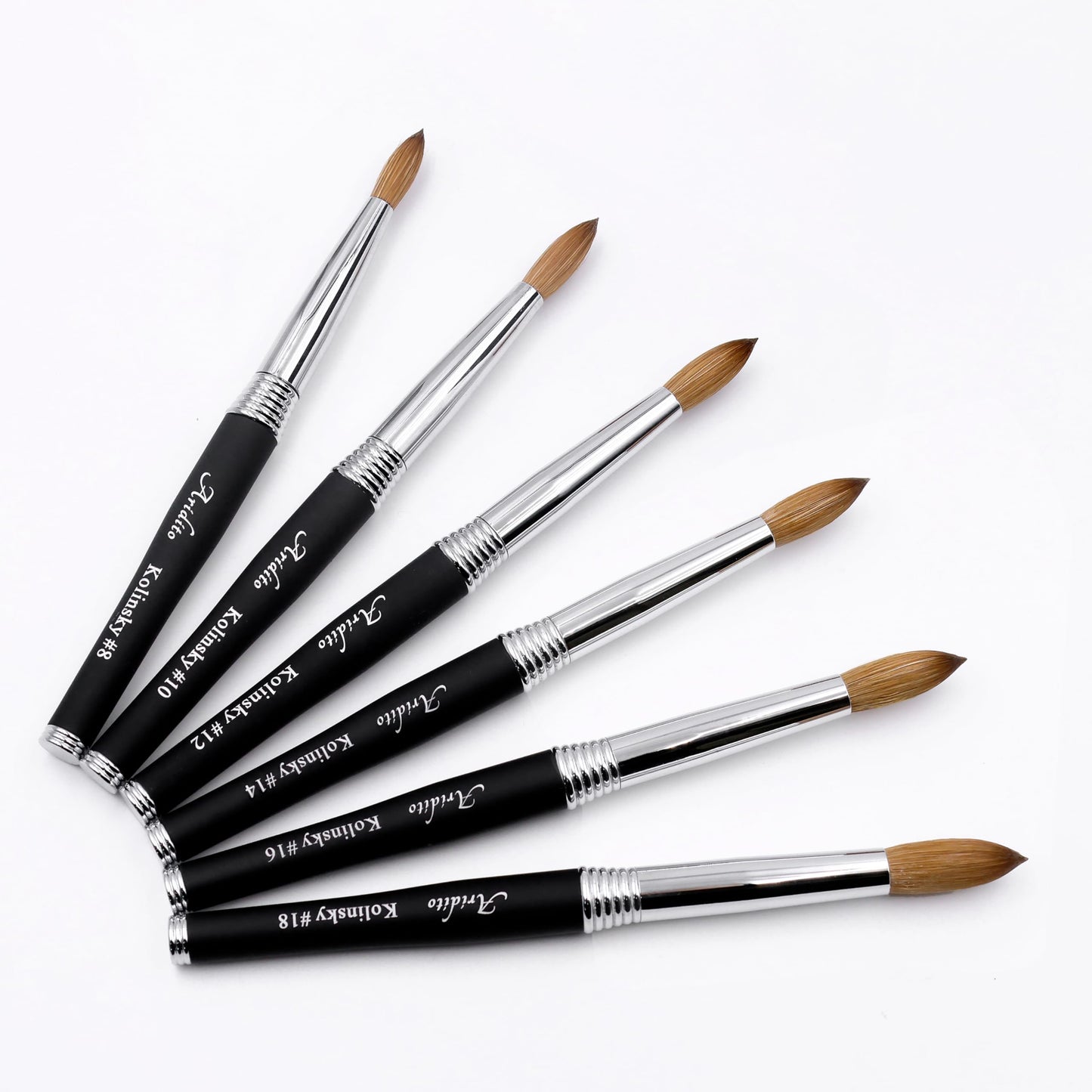 Aridito 100% pure Kolinsky Round Head Acrylic nail art brush black metal handle for Professional Manicure DIY Home Salon（#12#14#16#18） (#16)