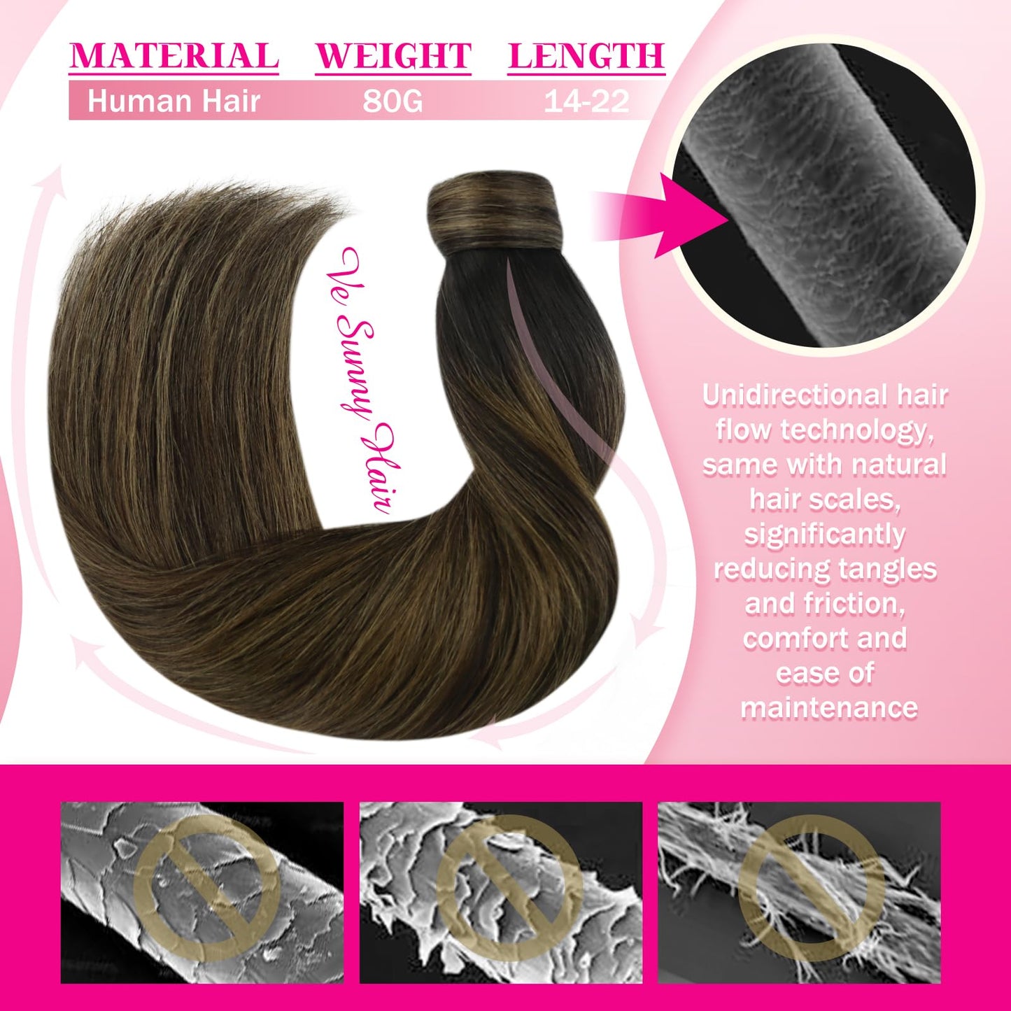 Ve Sunny Hair Extensions Ponytail Real Human Hair 80g Wrap Around Straight Ponytail Extensions Dark Brown Balayage Chestnut Brown clip in Style Short Length 14 Inch