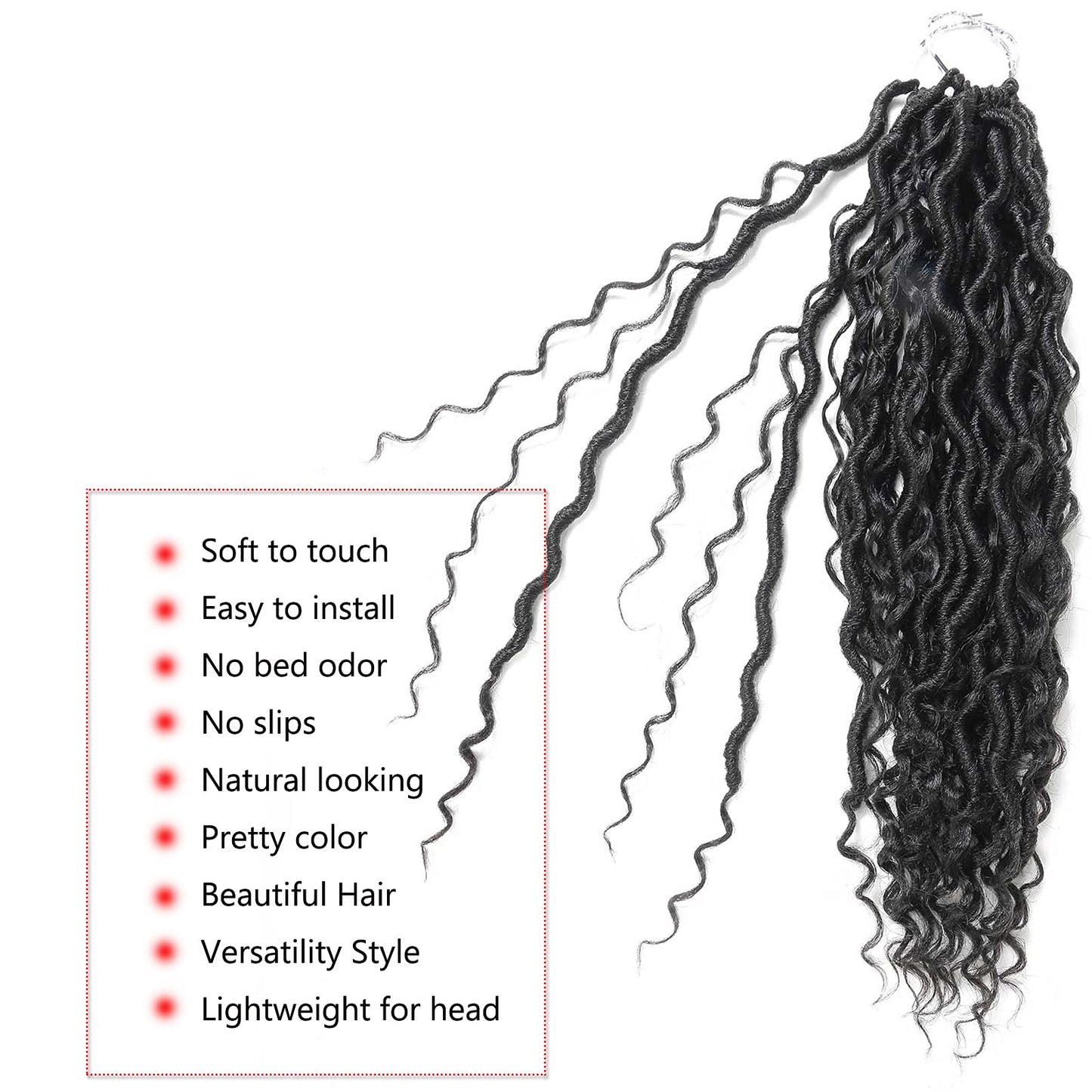 Ahrencan Boho Goddess Locs Crochet Hair 18 Inch, 7 Packs With Curly Ends, Soft Pre-Looped Hippie Locs for Women (18in, Pack of 7, 1B#)