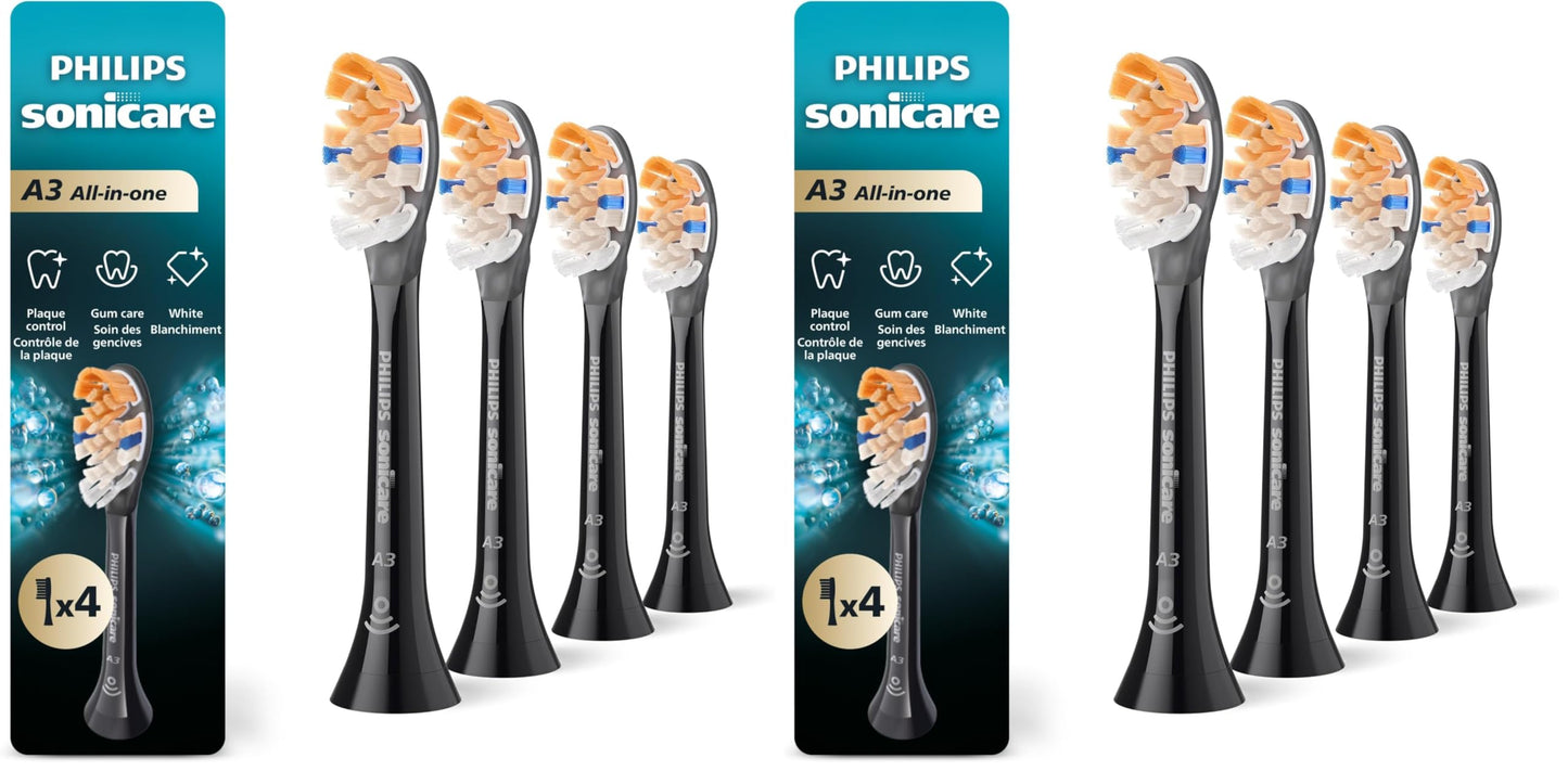 Philips Sonicare A3 All-in-One - Genuine Replacement Electric Toothbrush Heads,Black One Year Supply,HX9094/95,(Pack of 8)