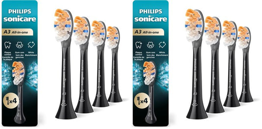Philips Sonicare A3 All-in-One - Genuine Replacement Electric Toothbrush Heads,Black One Year Supply,HX9094/95,(Pack of 8)