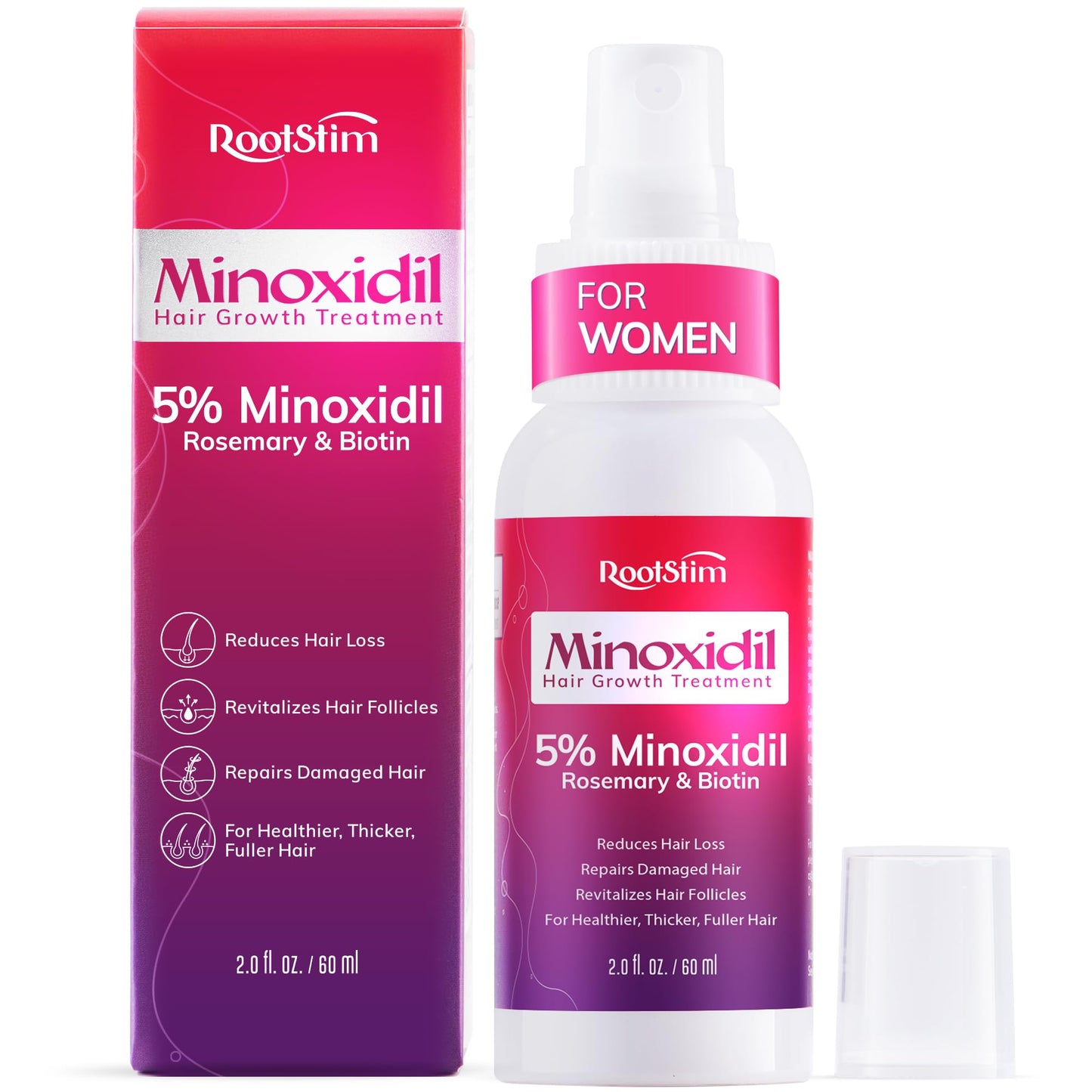Women's 5% Minoxidil Spray for Hair Growth: RootStim Extra Strength Minoxidil with Rosemary & Biotin for Thinning Hair Regrowth and Fuller Hair - 0.09 Fl Oz