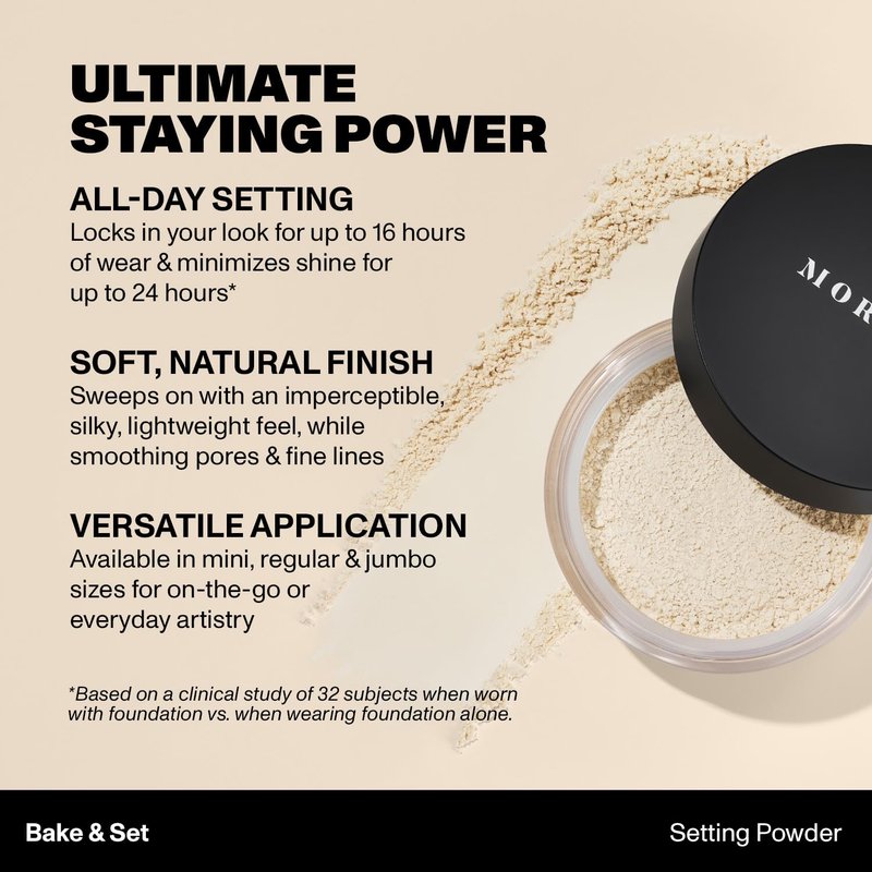 Morphe Bake & Set Brightening Setting Powder - Talc-Free Loose Powder for Natural Finish | Brightening Pink (0.09 oz)