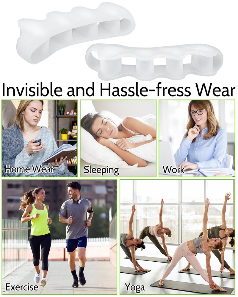 JOKHUE Silicone Toe Separators Spacers for Women and Men Bunion Corrector, Overlapping Toes Spreaders,Stretchers for Relieving Feet Plantar Fasciitis (White)
