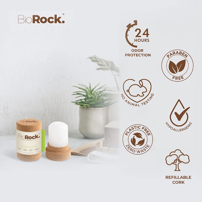 Biorock Crystal Natural Deodorant Refill * 2 Packs - Unscented Plastic & Aluminum Free Salt Stick Deodorant for Women & Men Eco-Friendly, Sustainable, Zero Waste 4.25 oz * 2