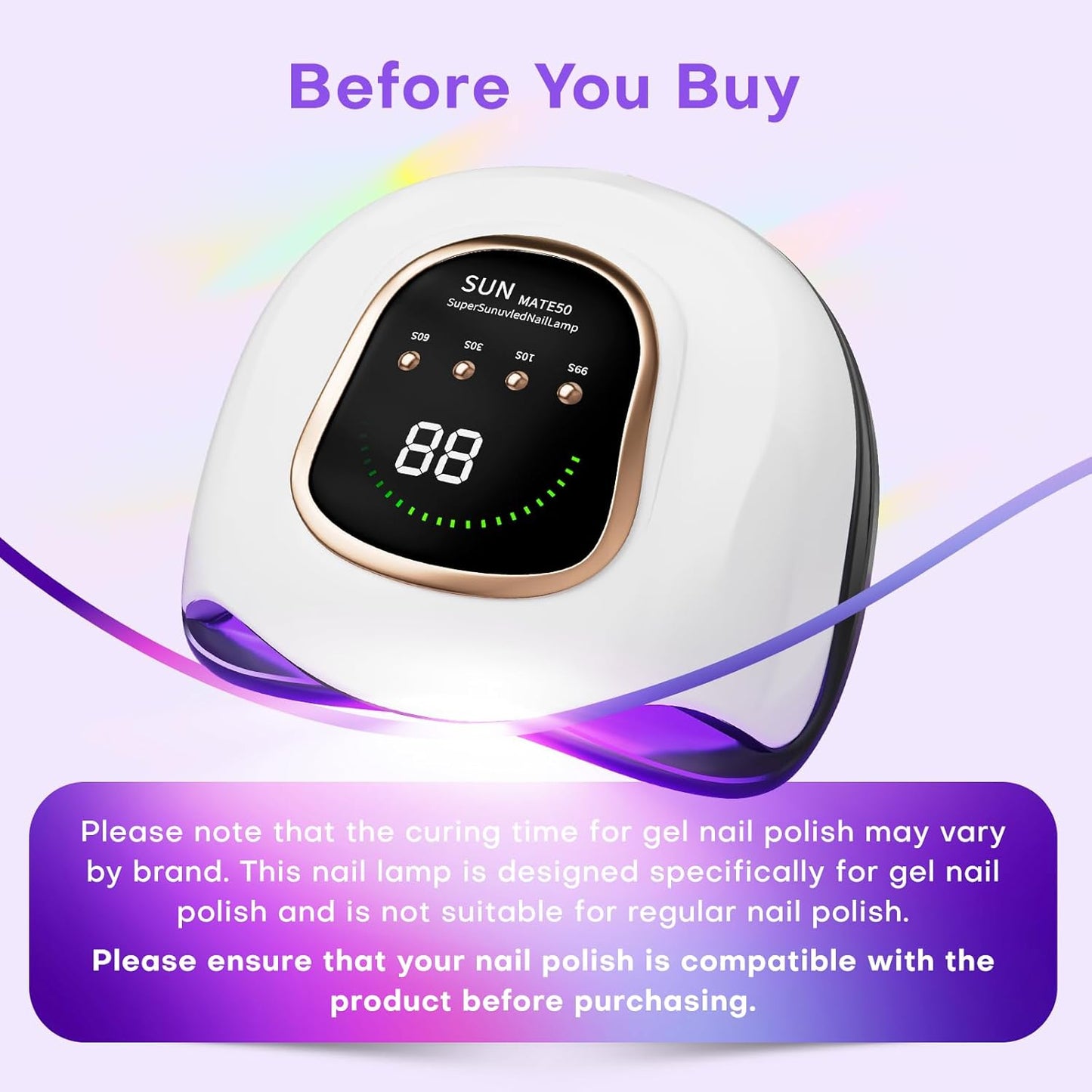 UV Nail Lamp - Upgrade Gel Polish Dryer with Auto Sensor & 4 Timer Settings | Bright White