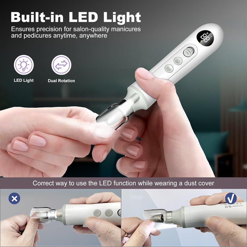 Professional Cordless Electric Nail Drill - 2-in-1 File & Callus Remover | 15 Speed, LED Display for Home Salon & Foot Care