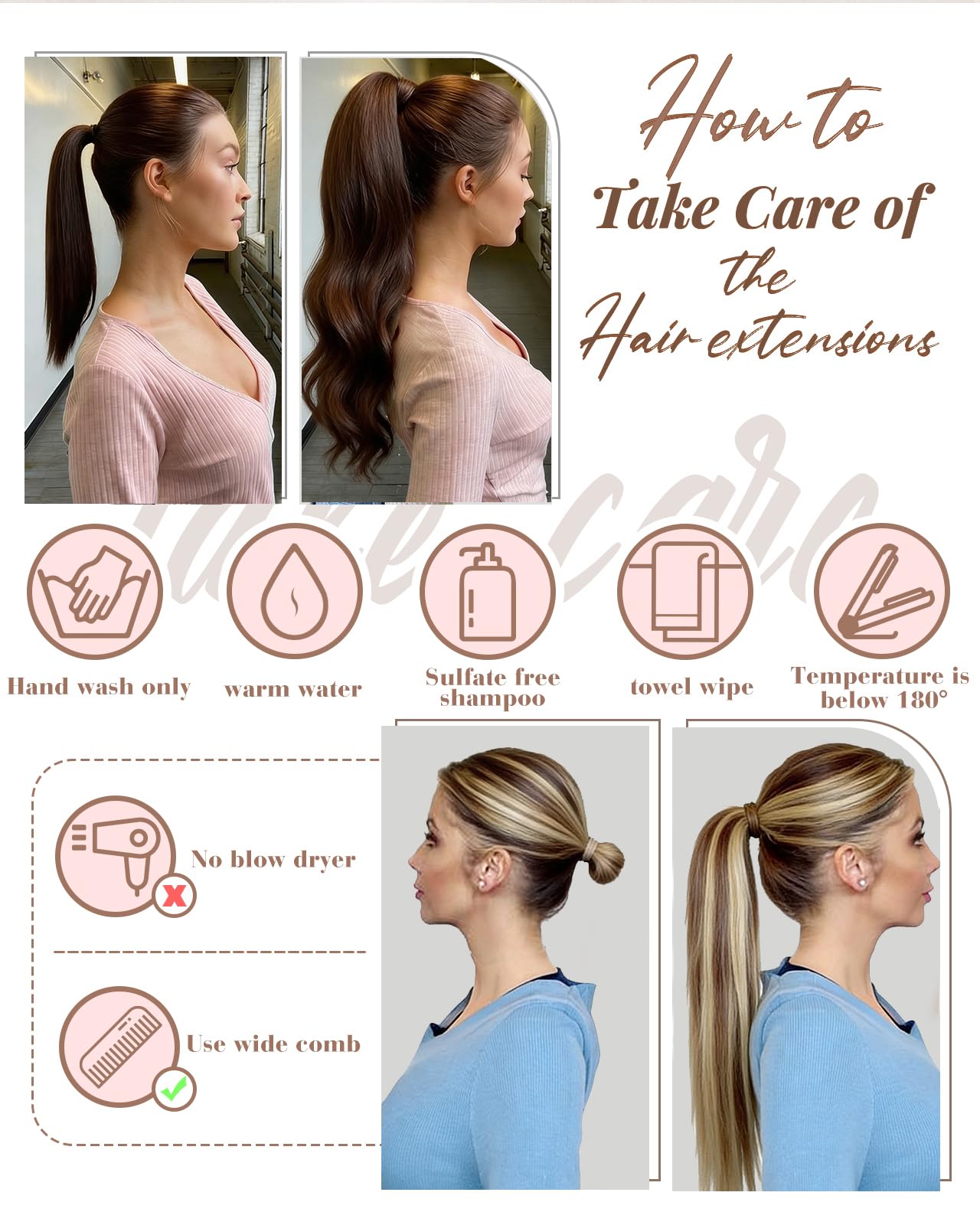 Hetto Ponytail Extension Human Hair Darkest Brown 12Inch 70g