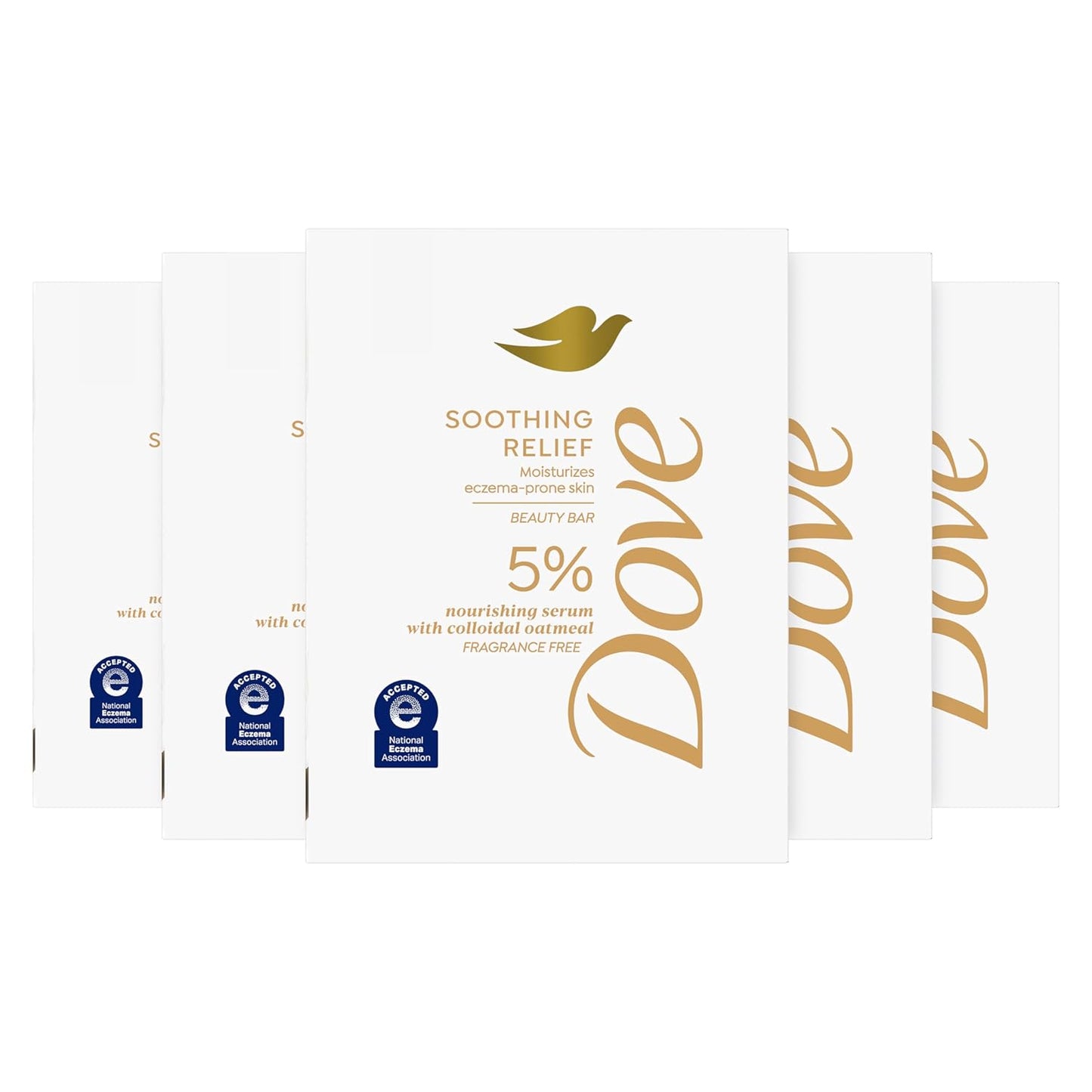 Dove Fragrance-Free Beauty Bar | Soothing Relief for Eczema-Prone Skin - 5 Bars, 7.5 oz with Colloidal Oatmeal