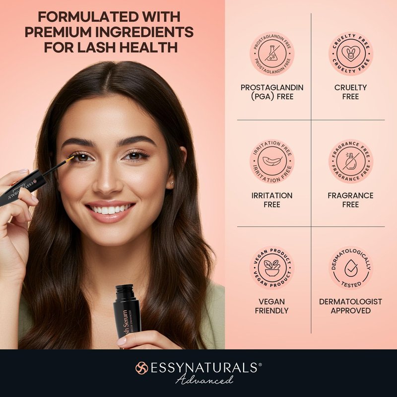 Essynaturals Eyelash Growth Serum, Premium Eyelash Serum, Lash Serum For Eyelash Growth, Eyelash Serum To Grow Lash, Irritation Free Lash Growth Serum