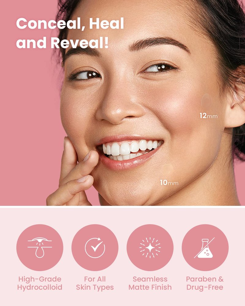 GLAM UP Hydrocolloid Blemish Pimple Zit Patches(180PCS/2Size) - Invisible Ultra Thin Spot Cover Stickers for Face and Skin, Strong Water-proof and Adhesive Overnight, Vegan-friendly