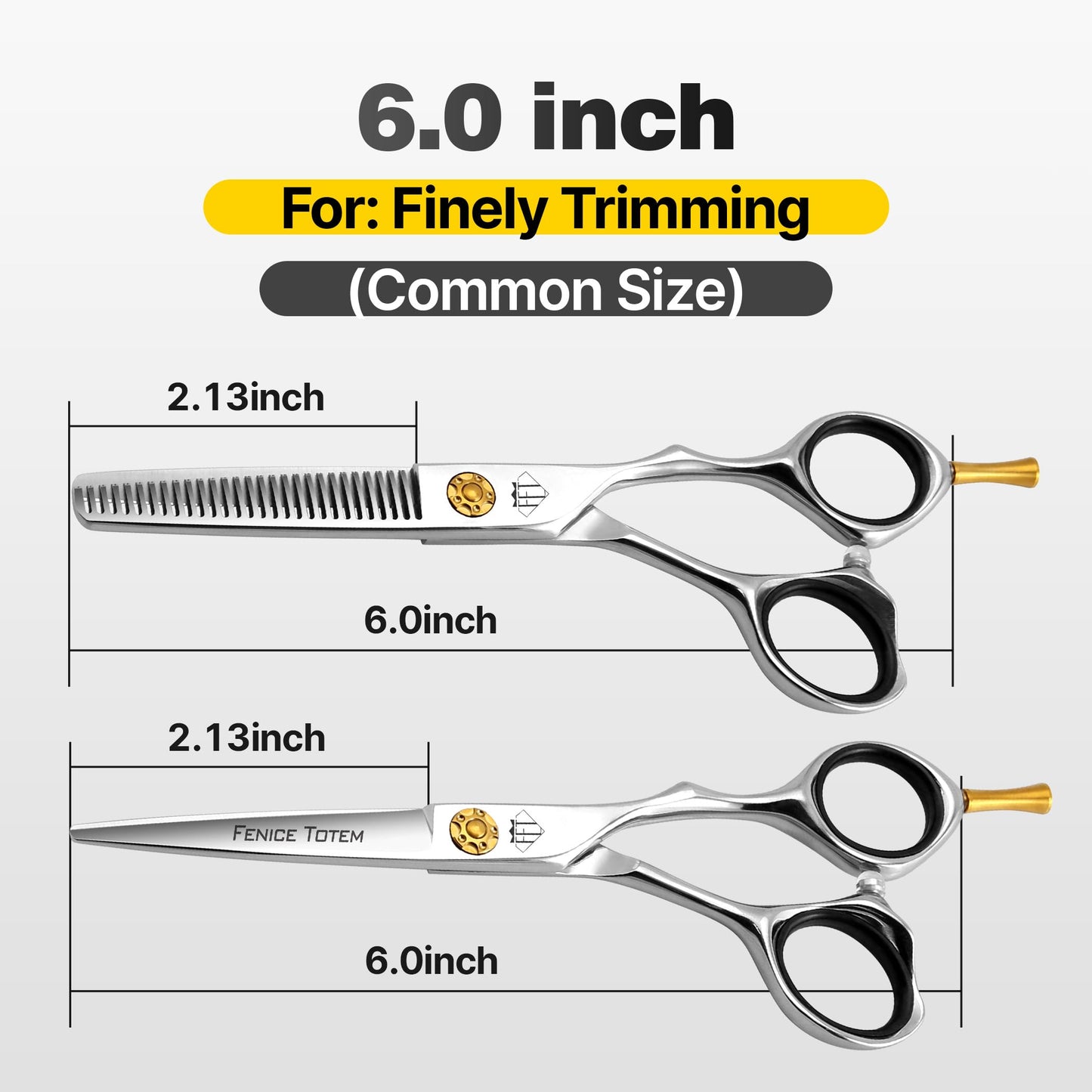 Fenice Totem Professional Hair Scissors, Sharp Precision Cutting, No-Pull Design, Zero Damage (Straight, 6.0")