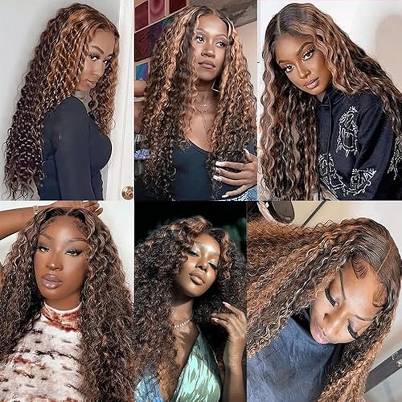 1B/30 Highlight Piano Color Bundles Deep Wave Human Hair Bundles P1B30 Black and Light Brown Mix Double Weft Brazilian Human Hair Extensions 10/12/14 Inch for Black Women