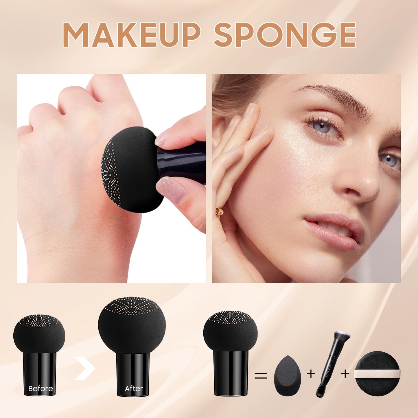 Ursoulney Mushroom Head Air Cushion CC Cream - tattoo cover up makeup is as soft as the skin, sponge head becomes bigger and softer (Natural)