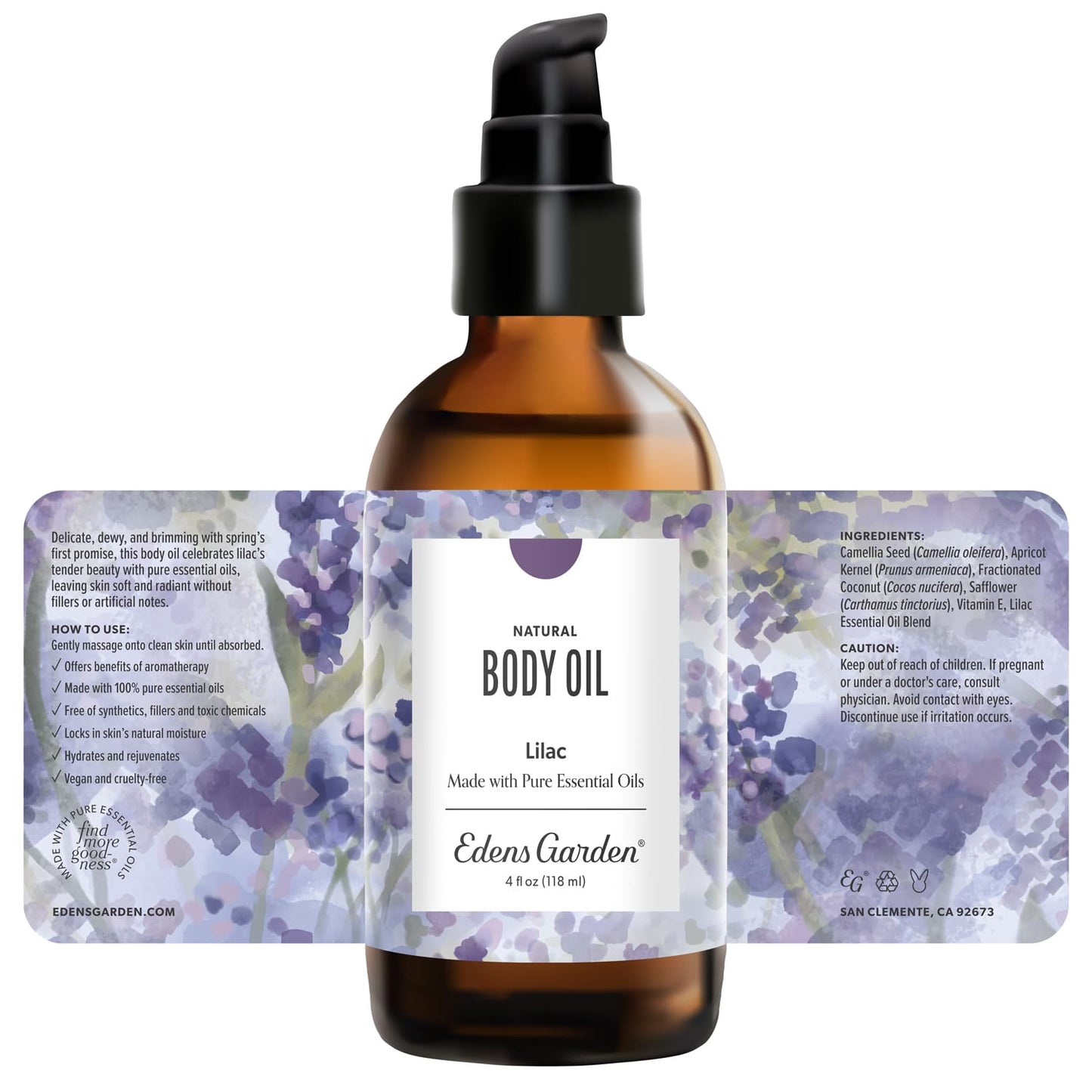 Edens Garden Lilac Body Oil – Bath, Body & Massage Oil with Pure Essential Oils & Vitamin E, Moisturizing Floral Aromatherapy for Skincare, 4 fl oz (118 ml)