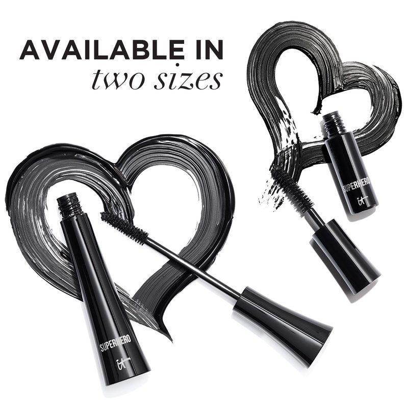 IT Cosmetics Superhero Mascara Travel – Volumizing & Lengthening Black Mascara, Buildable Lash Volume, Collagen, Biotin, Peptides, Lifting & Curling Formula, Super Black Pigment - 0.17 fl oz