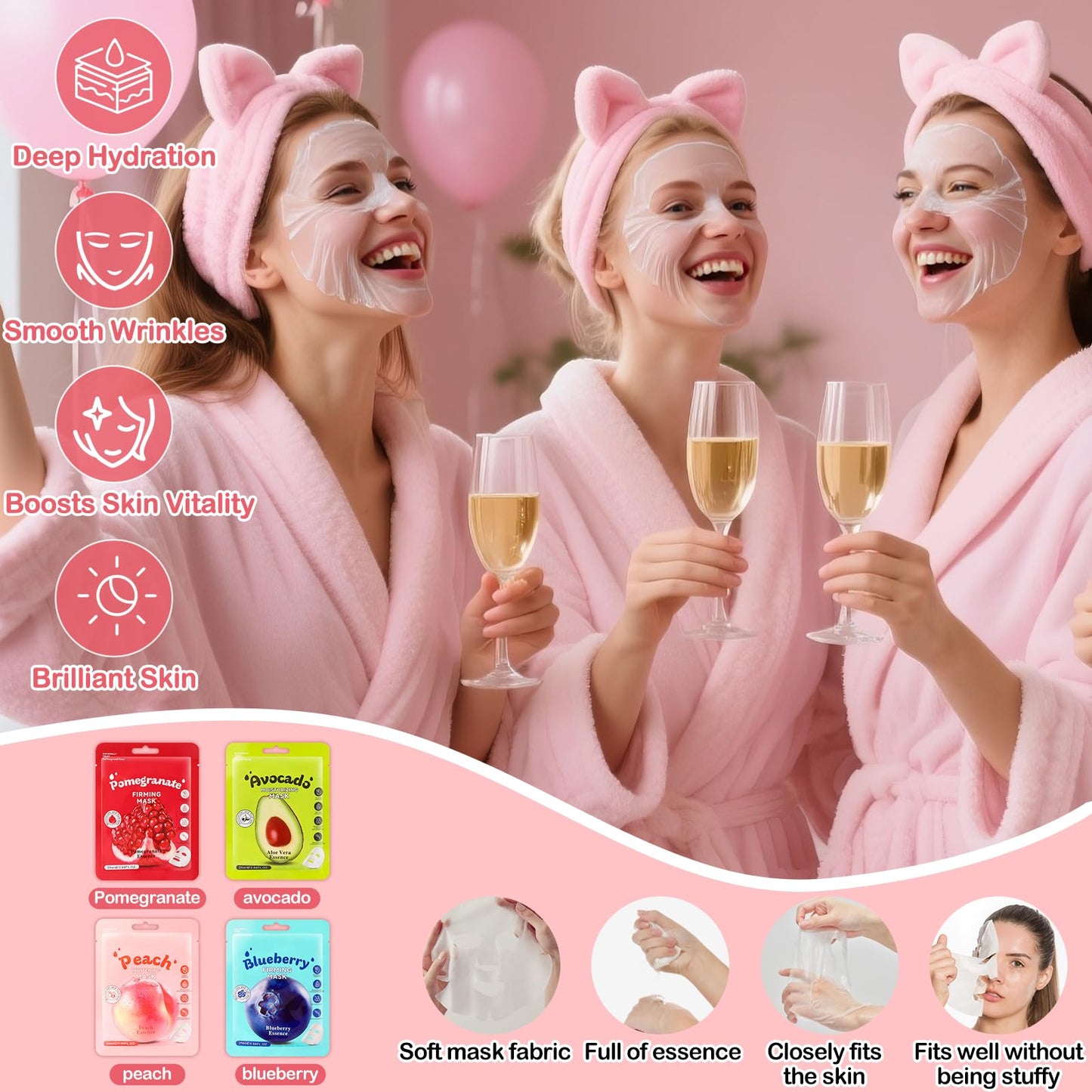 Ponhey 88 PCS Spa Party Supplies, Spa Party Favors Include Face Masks Skincare, Hand Cream, Lip Balm, Under Eye Patches, Lip Mask and Foot Bath Bombs, Spa Birthday Sleepover Party Supplies