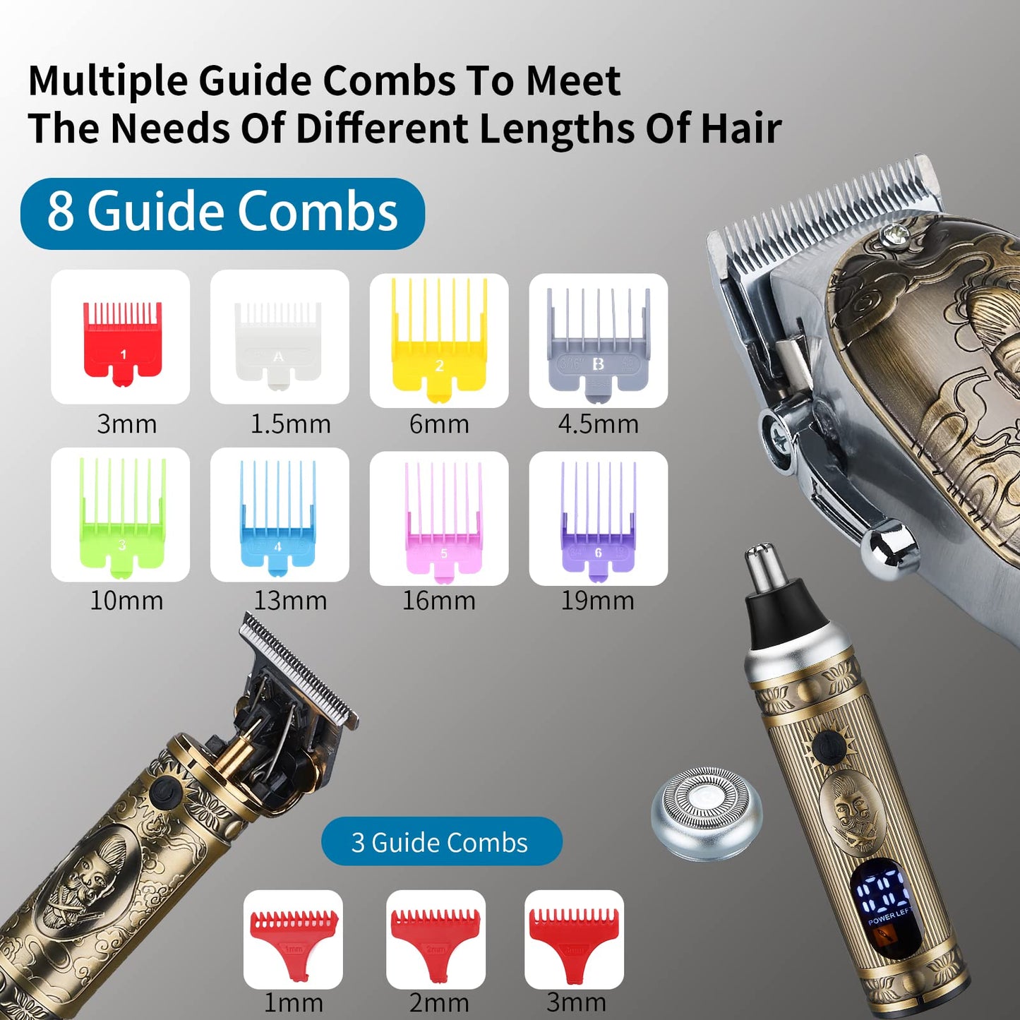 Lanumi Hair Clippers for Men Cordless Hair Trimmer Beard Trimmer/Nose Trimmer Professional T-Blade Trimmer USB Rechargeable Hair Cutting Grooming Kit Barber Clippers Set LED Display