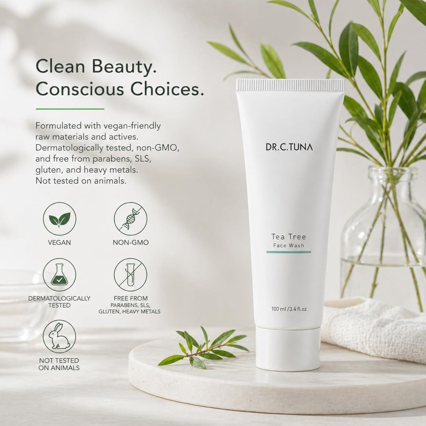 Dr. C. Tuna Tea Tree Face Wash - Anti-Aging Gel Cleanser for Oily, Dry & Sensitive Skin | 3.4 fl. oz / 100 ml