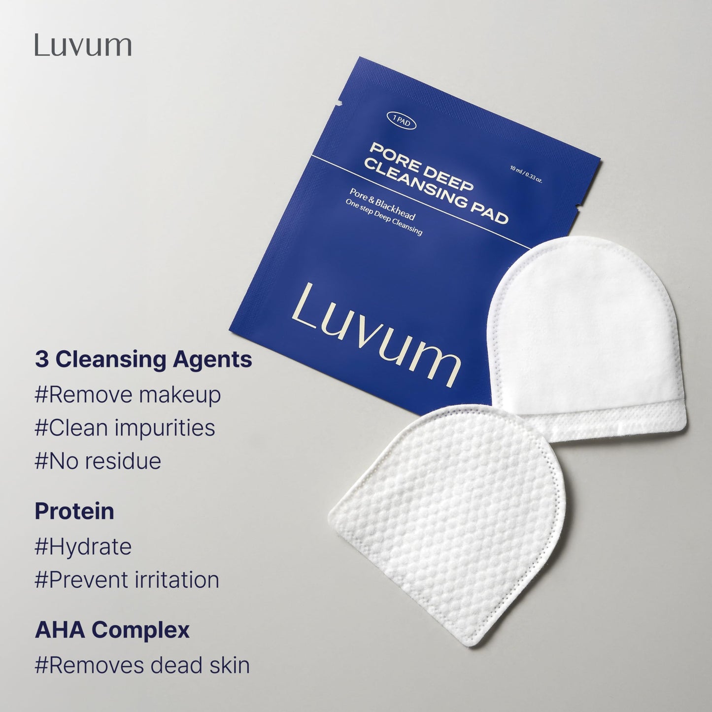 Luvum Pore Deep Cleansing Pad, Travel Kit Cleanser, Individual Packaged, 10-Pack