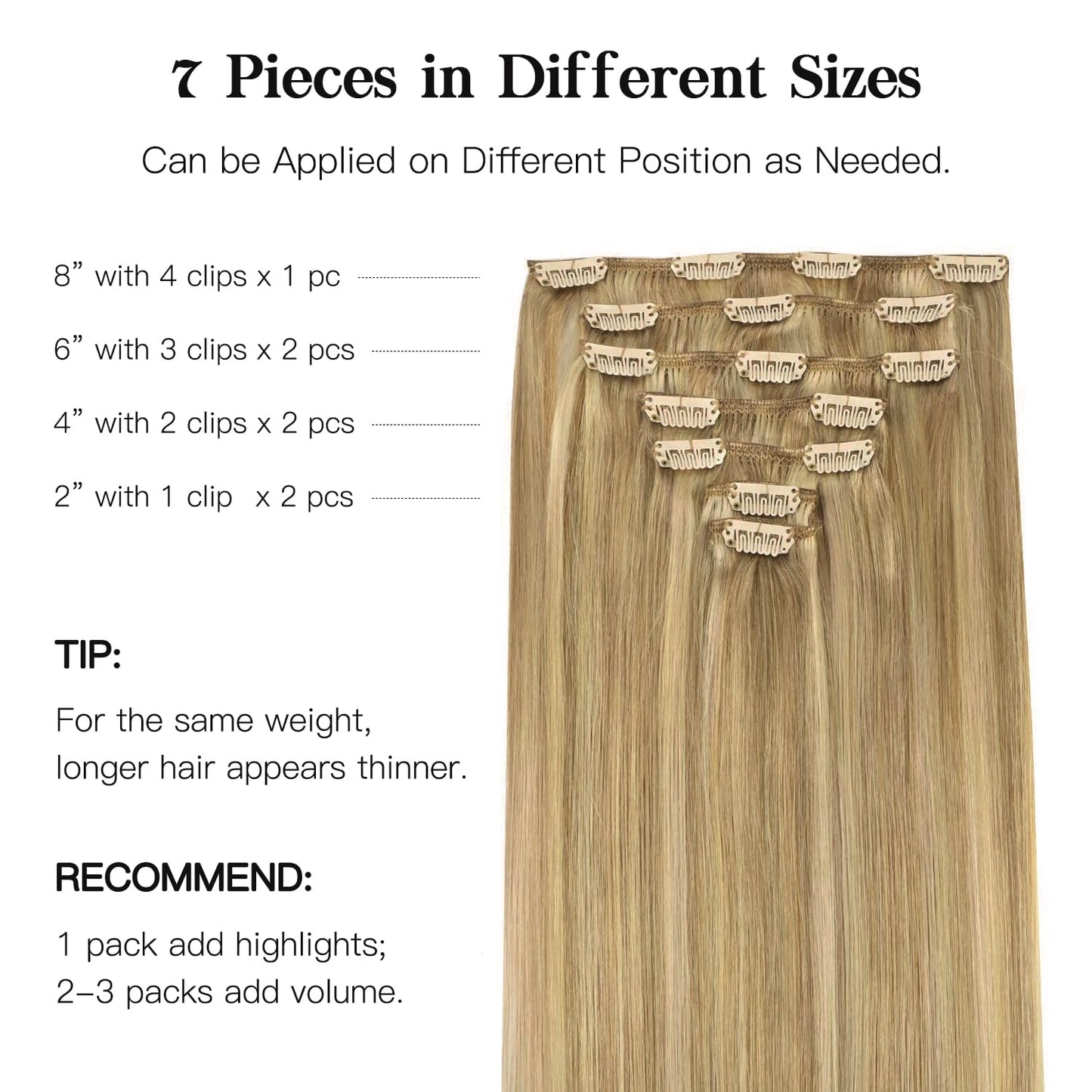 HOTBANANA Human Hair Clip in Hair Extensions, Balayage Light Blonde Highlighted Golden Blonde (Ash Tone) 120g Clip in Hair Extensions Real Human Hair Straight Remy 14 Inch 7pcs