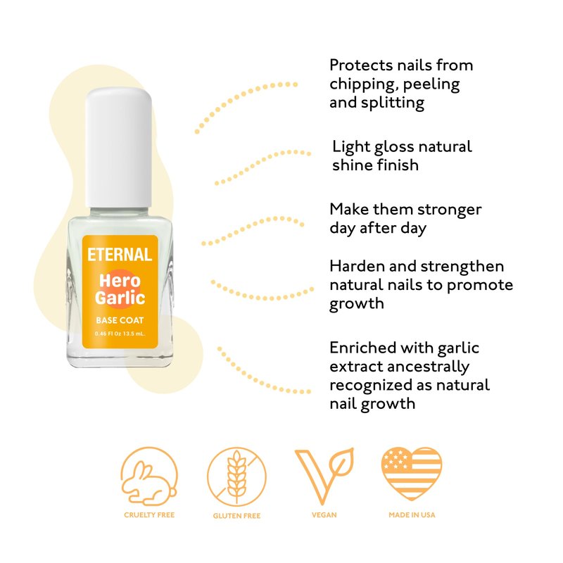 Eternal Hero Garlic Base Coat | Garlic Nail Strengthener Treatment for Weak Brittle Nails, Strengthening Nail Polish Base Coat