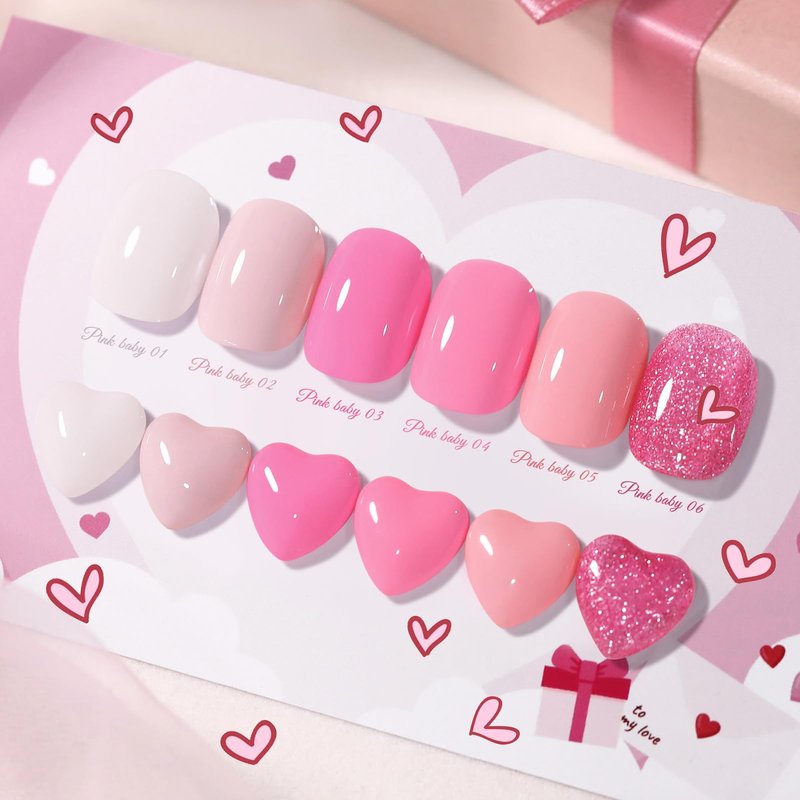 Born Pretty Pink Gel Nail Polish Set 6 Colors Valentine's Day Sweet Lovely Nude Pink White Colors Nail Art DIY Manicure Salon Home 7ML