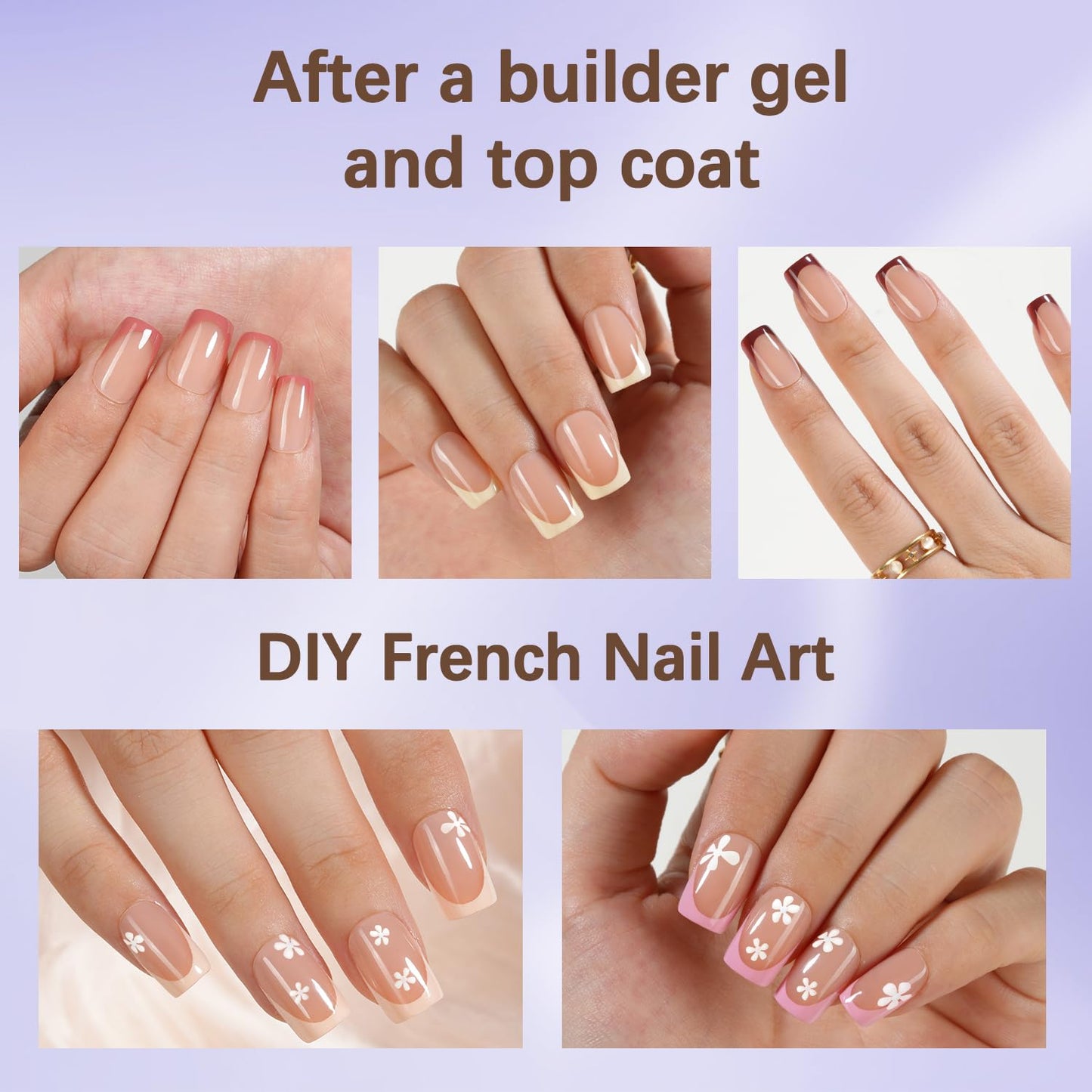 French Tip Press On Nails - 160 Pcs Short Square Gel Nail Tips | DIY Nail Art Starter Kit with 16 Sizes