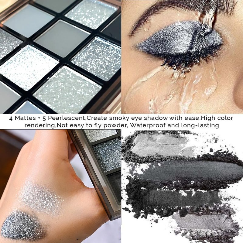 GUANTIAN Black Smoky Eye shadow Palette, 15 Colors Black Dark Grey Smokey Goth Eyeshadow Pallet, Matte High Pigmented Basic White Gray Eyeshadow For Woman