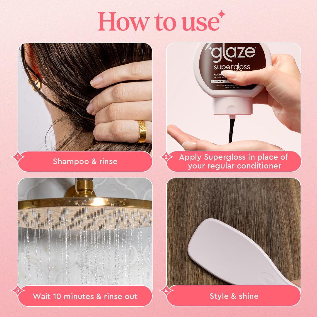 Glaze Supergloss Color Conditioning Gloss – Hydrating Semi-Permanent Color Hair Gloss & Shine Boost – For Natural Medium to Dark Brown Hair – 6.4 Fl Oz - Blazing Brown