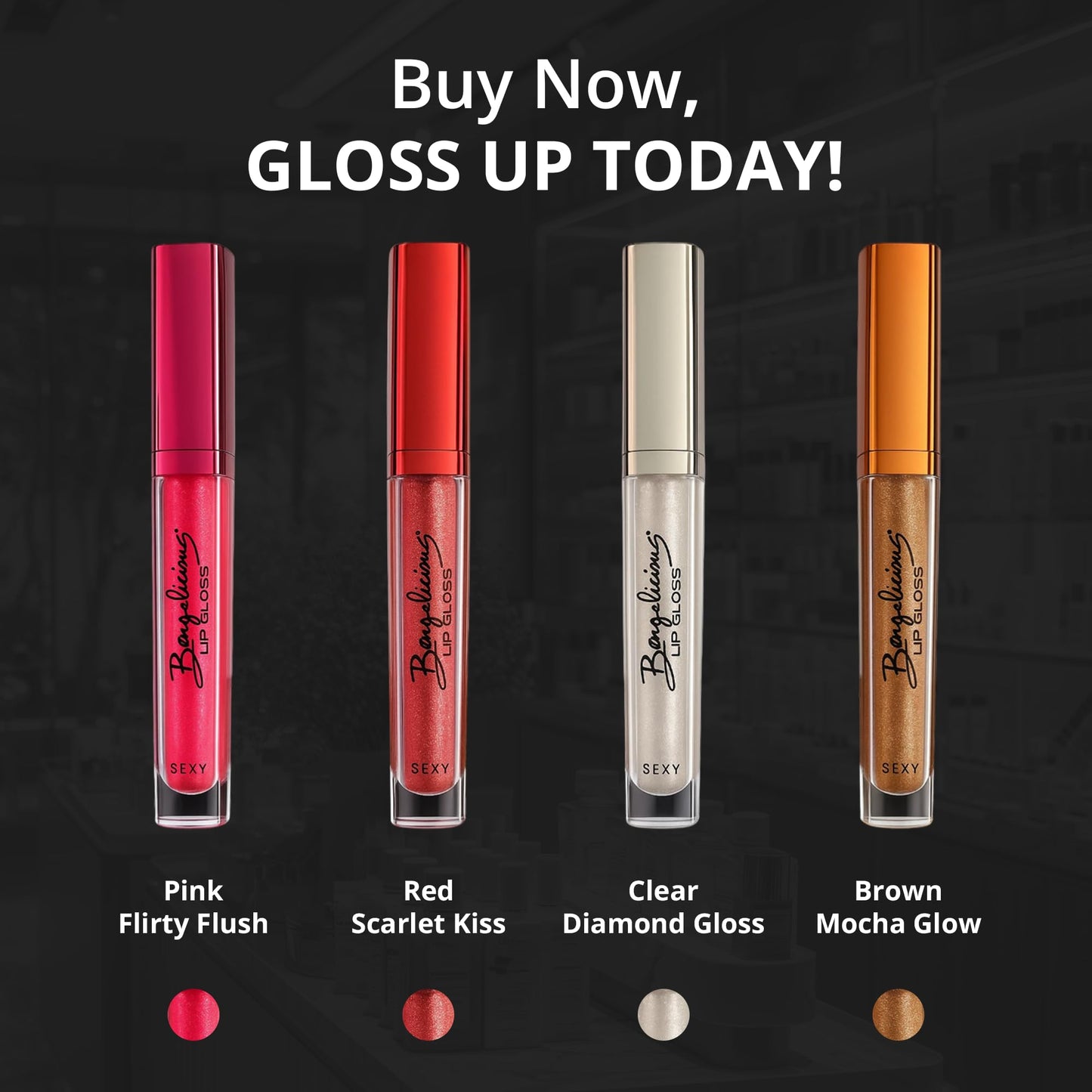 Bangalicious Scarlet Kiss Sheer Transparent Sparkle Lip Gloss for Women - Hydrating, Vitamin E Infused - Smooth Application, Clean Formula - Red Sheer Lipgloss, 1 Pack