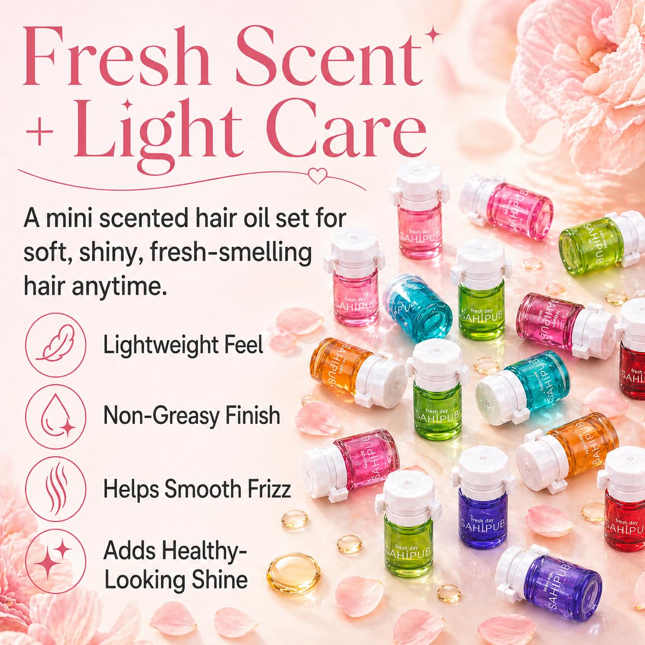 SAHIPUB Hair Perfume Oil for Women, 40 Portable Bottles Hair Oil with 10 Scents, Hair Fragrance Gift Set, 2-in-1 Leave-In Hair Serum for Frizzy Dry Hair, Lightweight Non-Greasy, Long-Lasting Scent