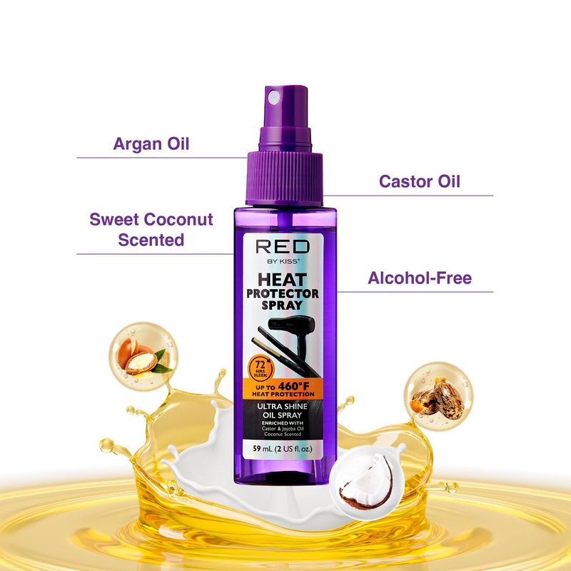 Red by Kiss Heat Protector Spray for Thermal Protection, Anti-Frizz, Ultra Shine, and Hydration - Protects Hair Up To 460°F (2 Fl Oz)