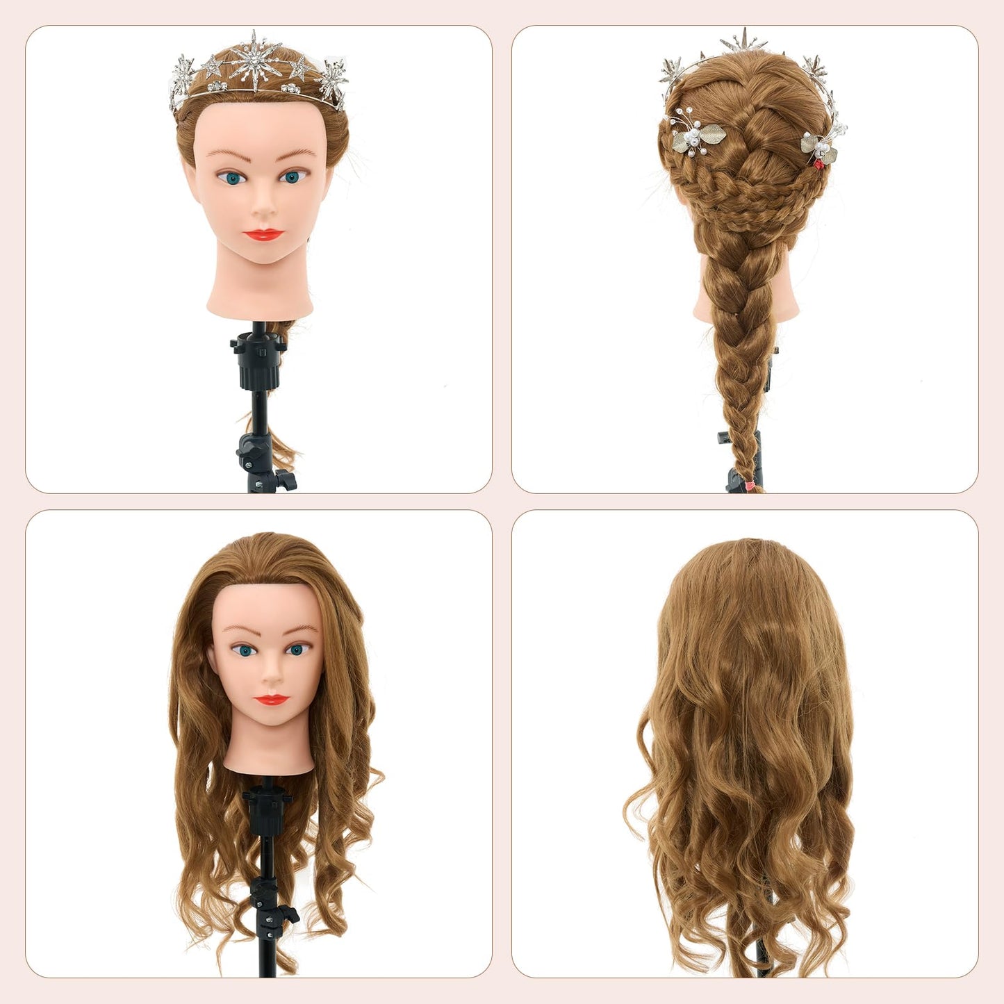 24" Mannequin Head -80% Real Hair Doll head for hair Styling, Cosmetology Mannequin Head with Hair for Braiding Curling,Cuting with Table Clamp Styling Set (Blonde)