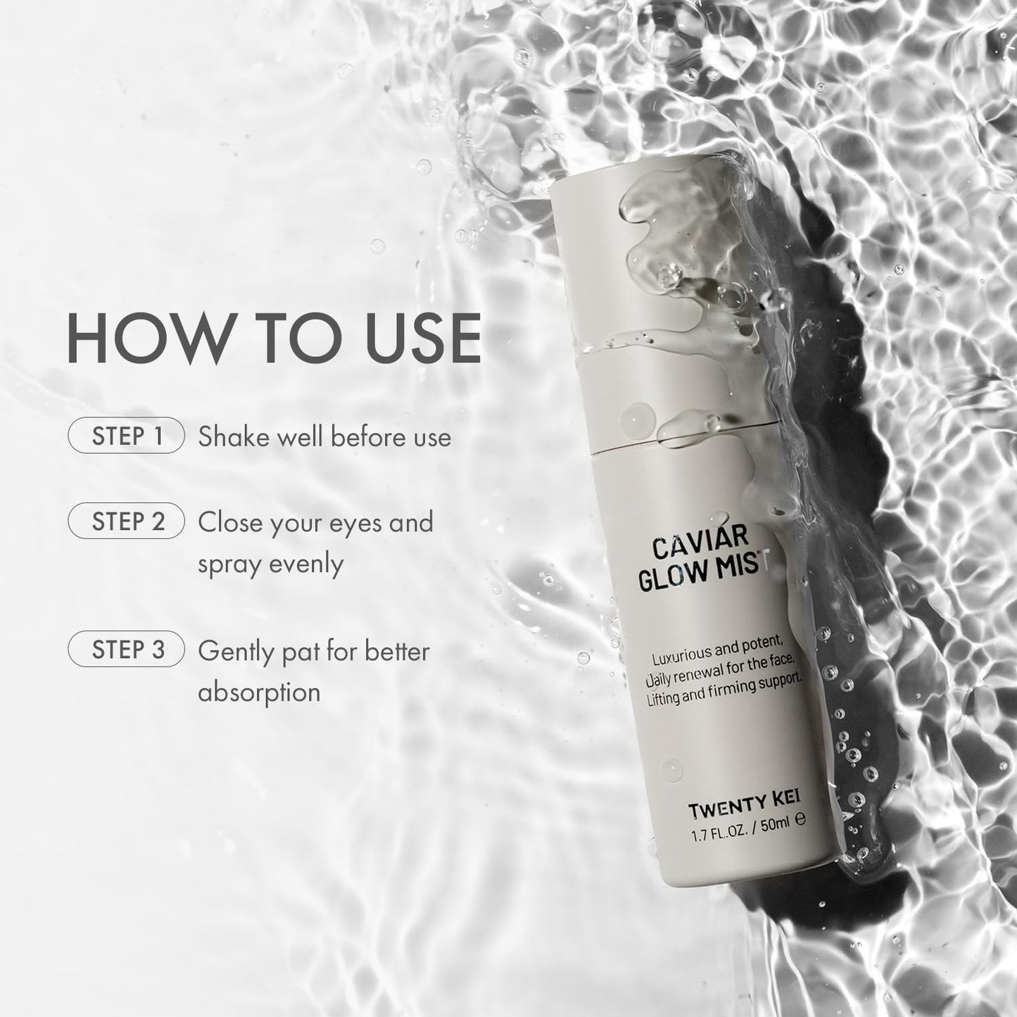 TWENTY KEI Caviar Glow Mist, Korean Hydrating Facial Spray with Caviar Extract & 10 Natural Oils, Dual Layer Face Mist for Dry, Dull-Looking Skin, Daily Glow Mist, 3.38 Fl Oz