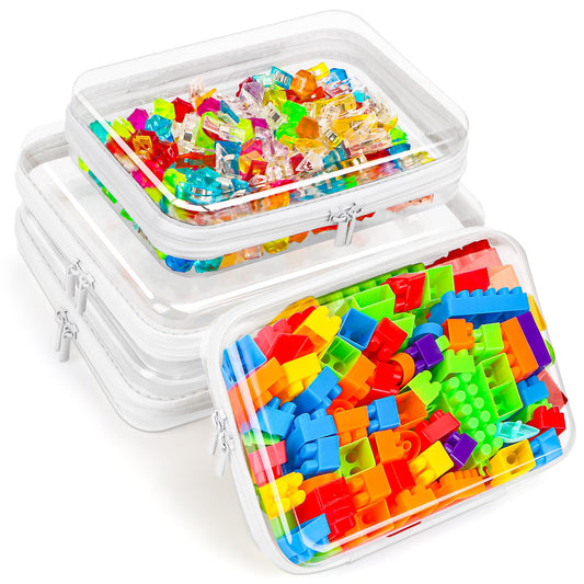 4 Pack Clear Hard Shell Zipper Case(2 Extra Large, 2 Large),13.7" Extra Large+9.8" Large Clear Zipper Pouches for Travel,Toiletries, Makeup,Cosmetic,Electronics & Pencils- Crush-Resistant Storage