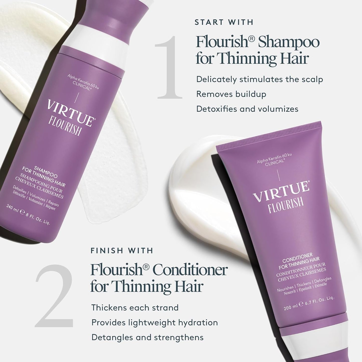 VIRTUE Flourish Shampoo - Sulfate Free Volumizing Formula for Thinning Hair | Detoxifies & Repairs Color-Treated Hair