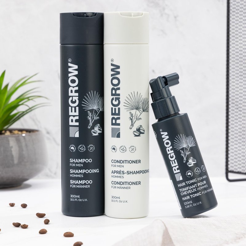 REGROW Mens Shampoo for Thicker, Stronger Hair, Cleanses the Scalp and Helps Reduce Hair Loss and Thinning with Caffeine, Biotin and Niacinamide, Sulfates and Paraben Free 10.14 Fl. Oz