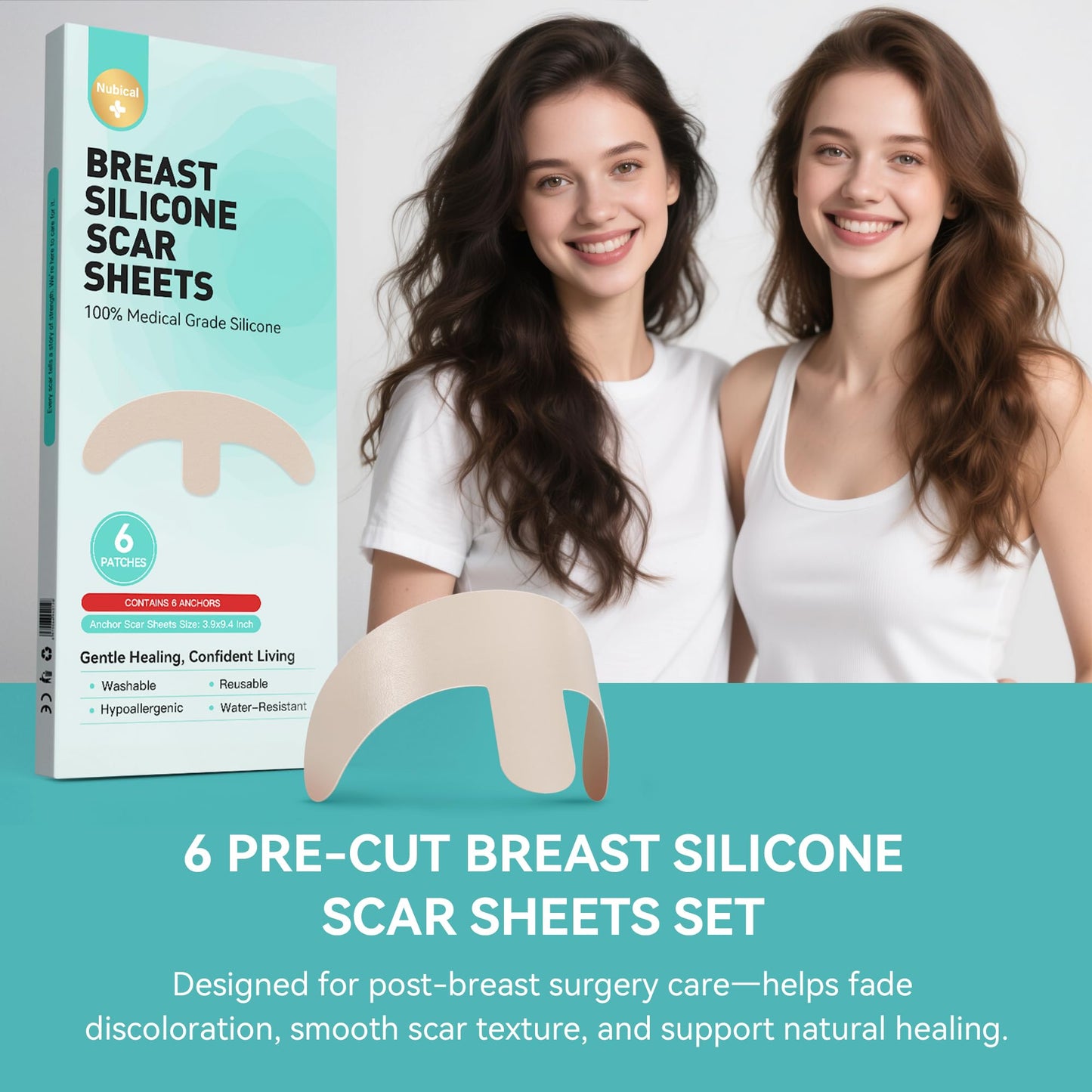Silicone Scar Sheets for Breast – 6 Anchor Shape Patches | Medical Grade Silicone, Hypoallergenic & Reusable for Breast Lift, Reduction, Augmentation or Mastectomy Surgery Scar Removal