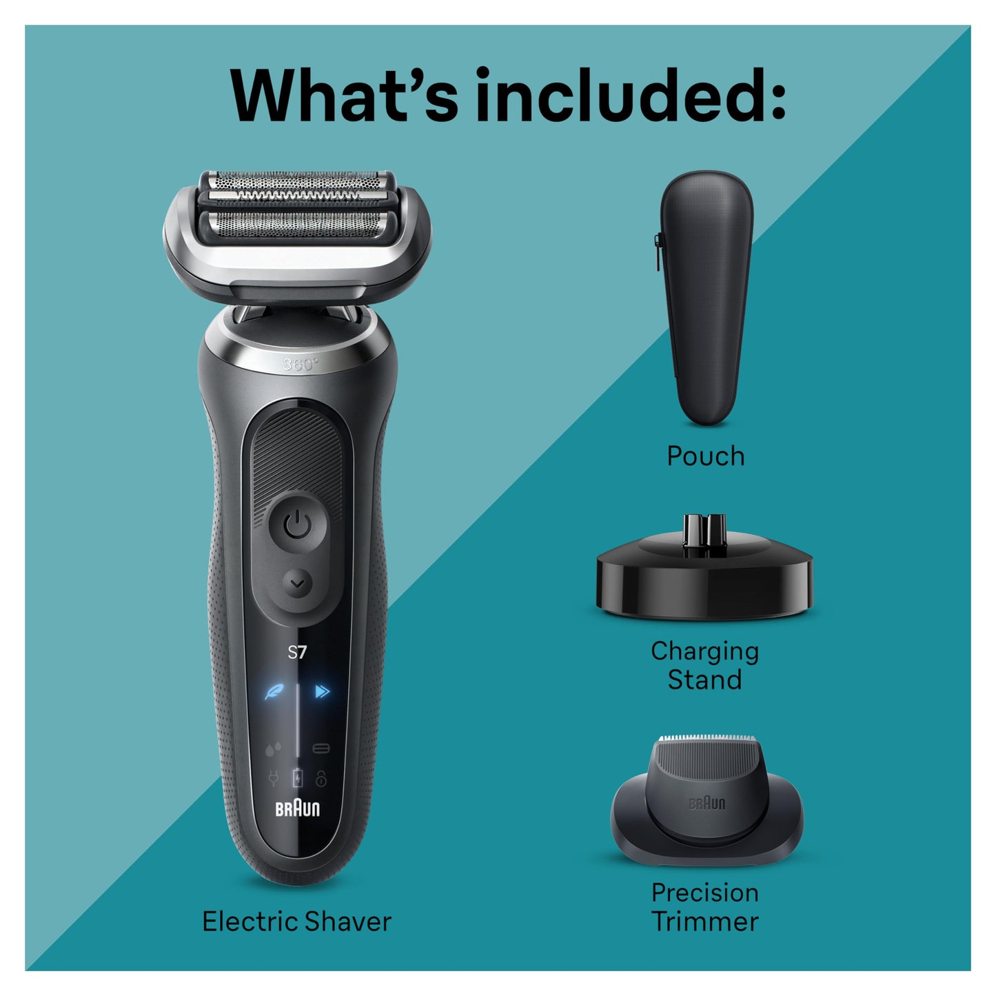 Braun Series 7 Electric Shaver for Men, Wet & Dry Foil Razor, Precision Trimmer Attachment, Charging Stand, Travel Case, Space Grey 7127cs