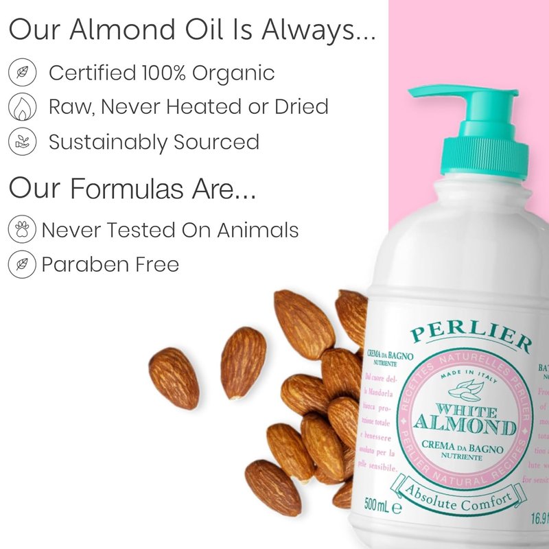 Perlier White Almond Shower & Bath Cream - Nourishing Almond Oil Formula for Deep Hydration | 16.9 Fl Oz