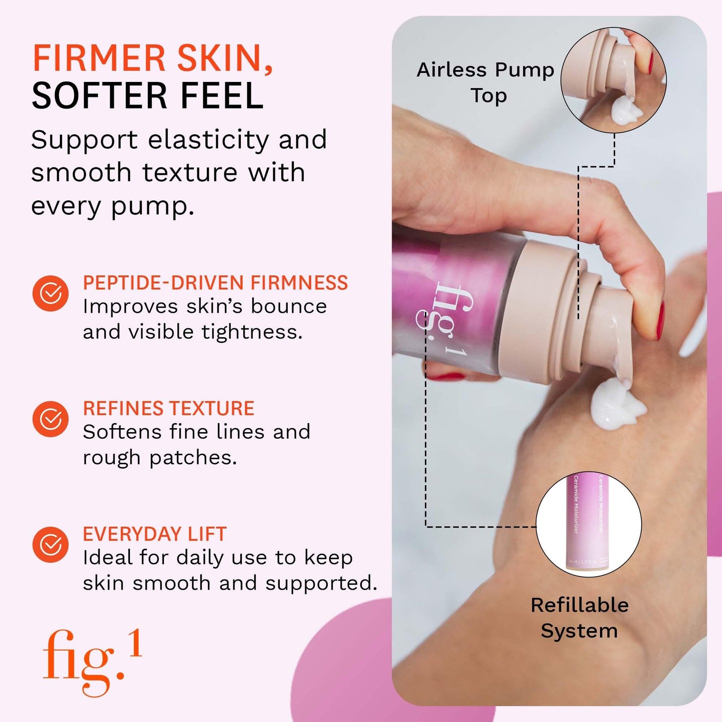 Fig.1 Ceramide Face Moisturizer for Women | Hydrating Daily Facial Moisturizer with Peptides, Hyaluronic Acid & Squalane | Lightweight, Non-Comedogenic, Fragrance-Free, Refillable – 1.7 fl oz