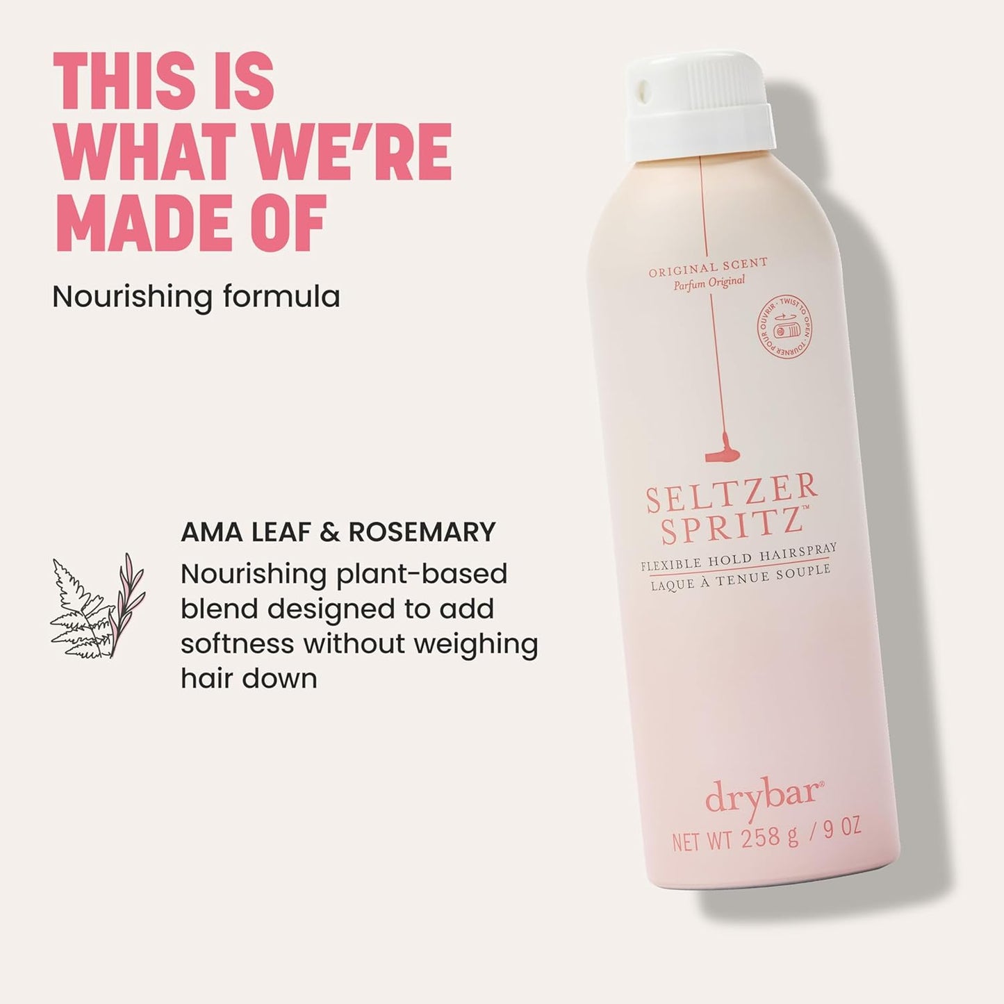 Drybar Seltzer Spritz Flexible Hold Hairspray - 8-Hour Hold, Touchable Finish, Ultrafine Mist, Vegan & Cruelty-Free