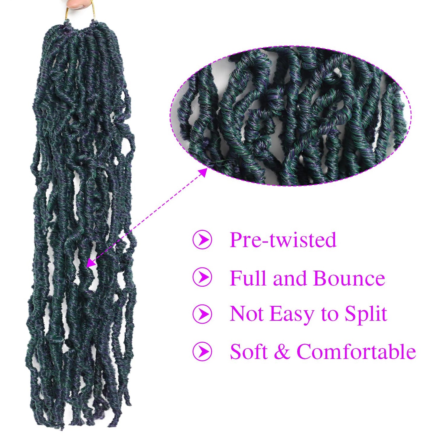 18 Inch Faux Locs Crochet Hair 6 Packs Soft Locs Crochet Hair M1B/Green Crochet Hair for Black Women Synthetic Crochet Braids Hair Extensions (18Inch, 6Packs, M1B/Green)