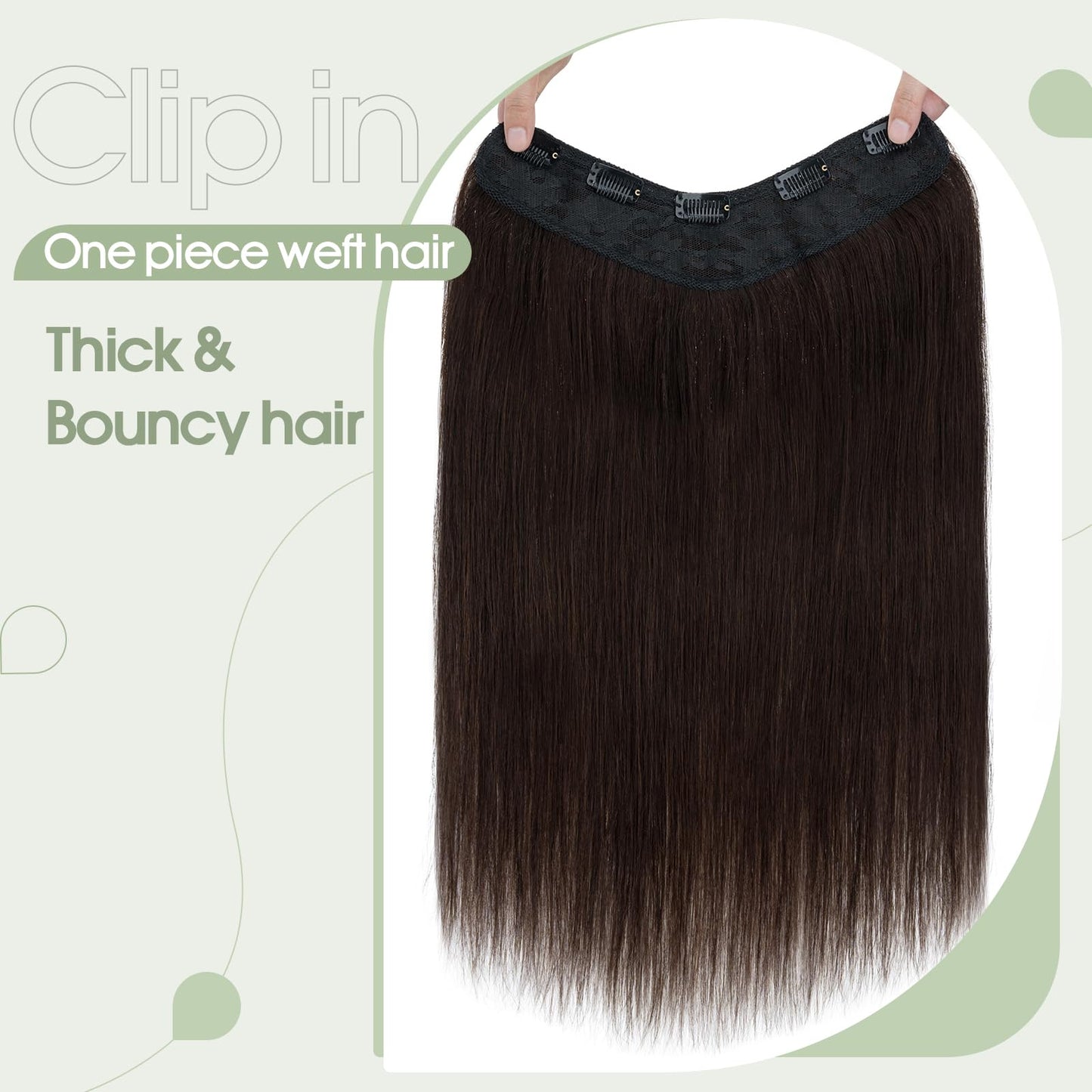 S-noilite Clip in Hair Extensions Human Hair 5 Clips 3/4 Full Head V Part Weft Thicker Hair Lace Net One Piece Hair Extensions Clip in Human Hair (12"-50g,#02 Dark Brown)