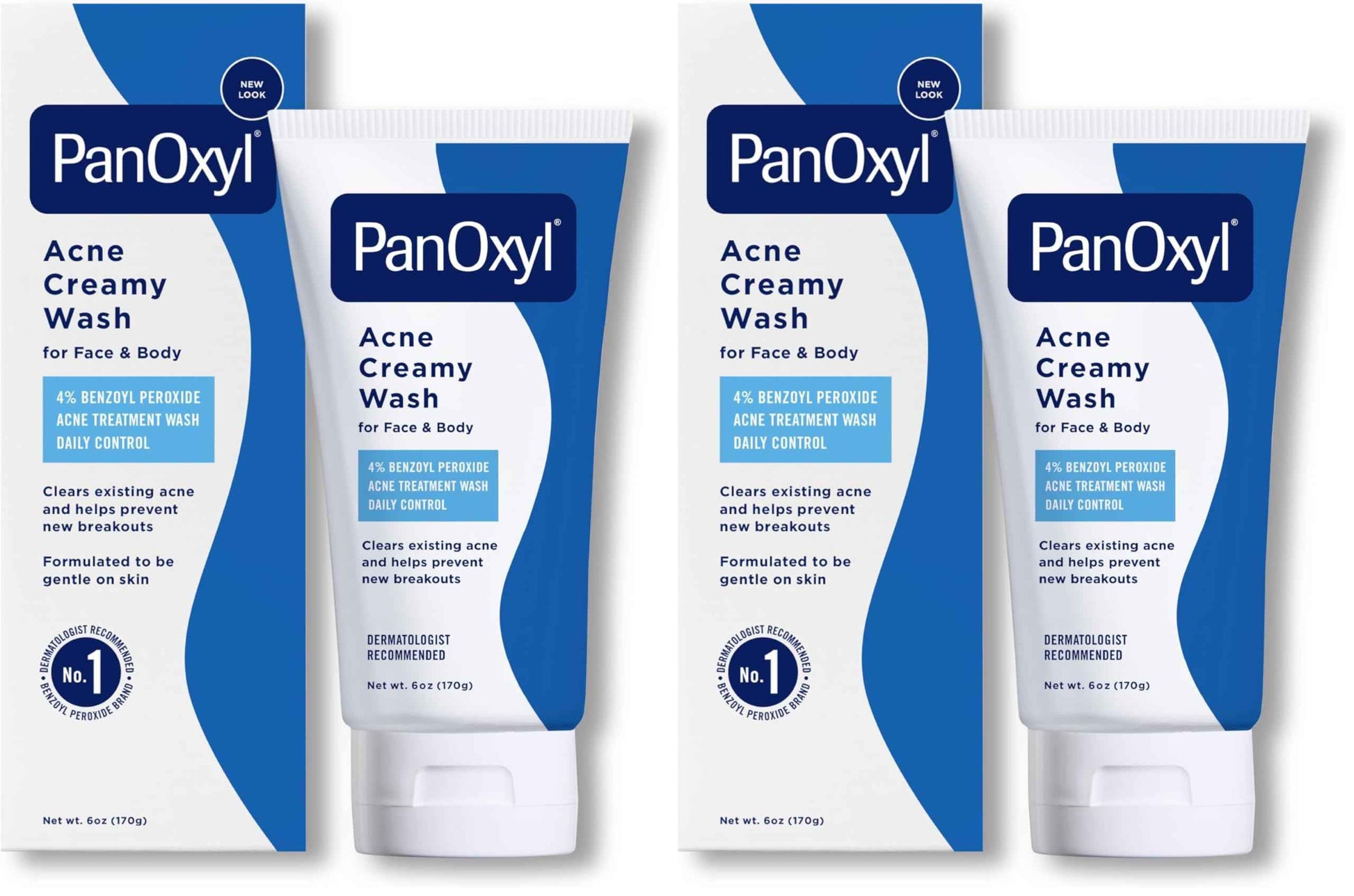 PanOxyl Antimicrobial Hydrating Acne Creamy Wash, 4% Benzoyl Peroxide, 6 Ounce (Pack of 2)