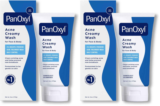 PanOxyl Antimicrobial Hydrating Acne Creamy Wash, 4% Benzoyl Peroxide, 6 Ounce (Pack of 2)