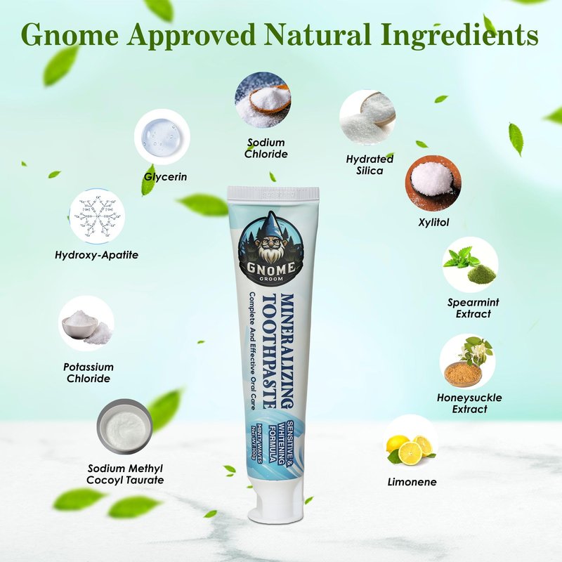 Gnome Groom Mineralizing Toothpaste, Sensitive & Whitening Formula, SLS-Free, Fluoride-Free, 10% Hydroxyapatite, Sea Salt, Xylitol, All Ages (3)