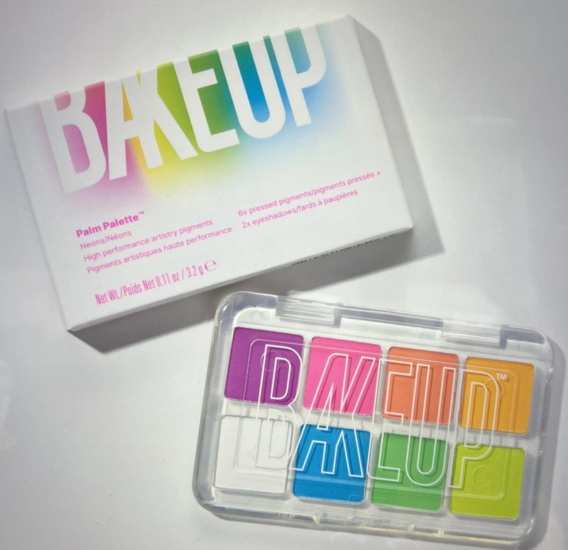 BAKEUP Neon Eyeshadow Palette — 8 Bright Colorful Shades, Highly Pigmented Pressed Pigments & Matte Eyeshadow, Vegan Cruelty Free, Mini Travel Size, Festival Rave Makeup, Bold Vibrant Colors