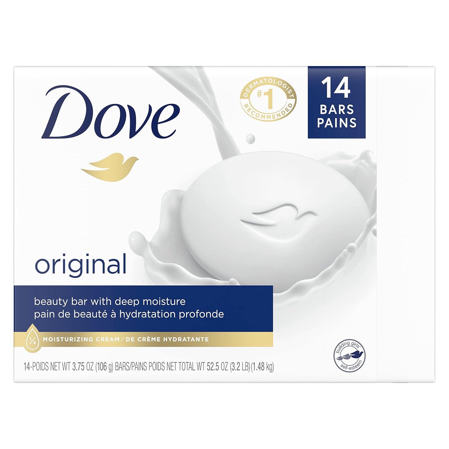 Dove Beauty Bar - Gentle Skin Cleanser with 1/4 Moisturizing Cream | 3.75 oz, 14 Bars for Soft Skin Care